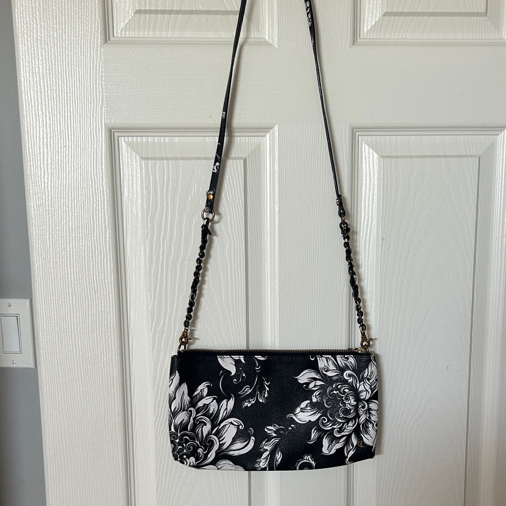 Elliott Lucca Black and White Floral Crossbody Bag